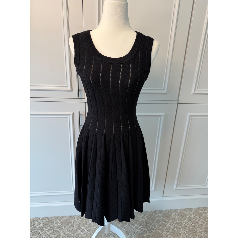 Hale Bob Fit and Flare Dress Women Small Black Excellent Pointelle Knit 5CMB6068